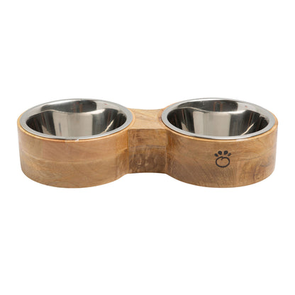 Mangeoire double surélevée artisanale en bois de manguier