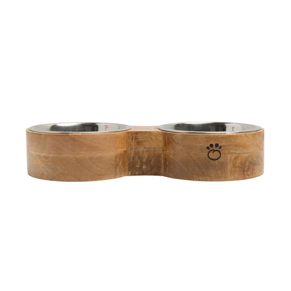 Mangeoire double surélevée artisanale en bois de manguier