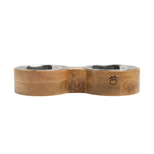 Mangeoire double surélevée artisanale en bois de manguier
