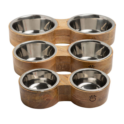 Mangeoire double surélevée artisanale en bois de manguier